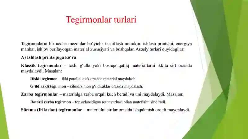 TEGIRMONLAR MEXANIKASI VA ULARNING TURLARI 4