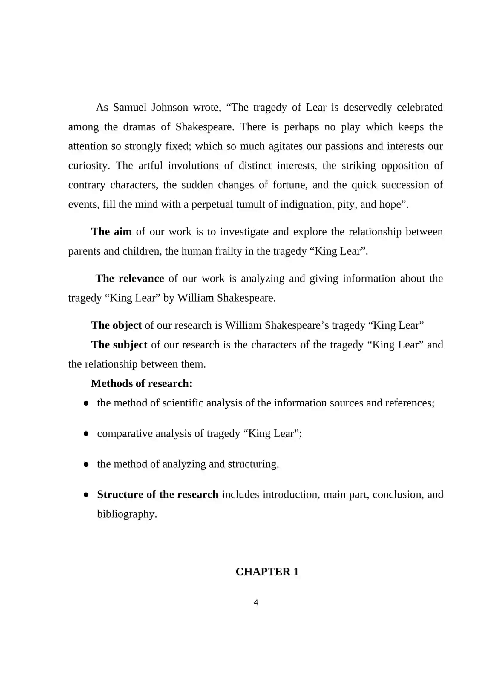 ANALYSIS OF THE CLIMAX OF THE TRAGEDY OF SHAKESPEARE, “KING LEAR” 4