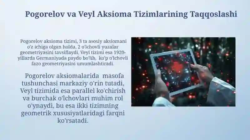 Pogorelov aksiomalari. Veyl aksiomalari sistemalari 4