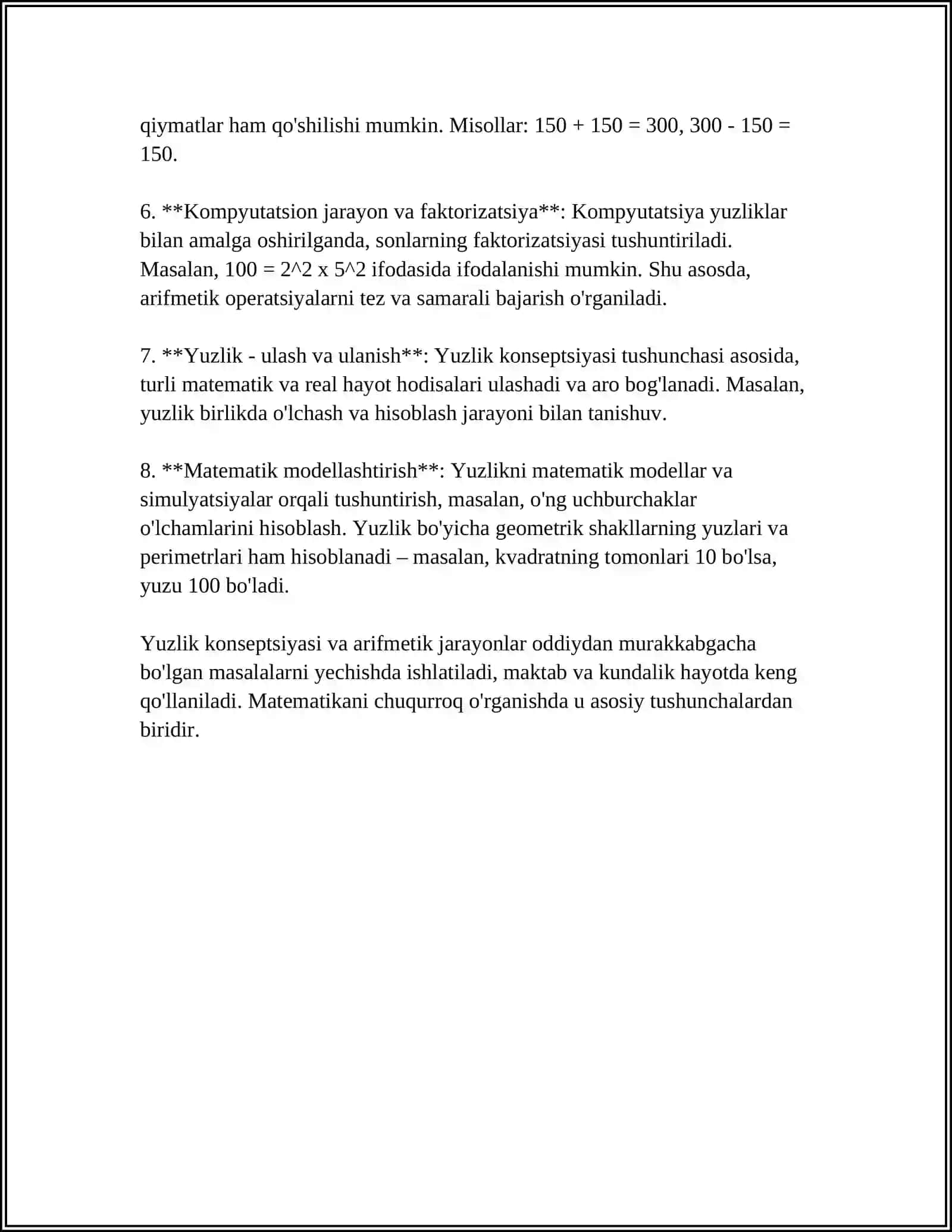 YUZLIK KOMSENTRIDA ARIFMETIK AMALLARNI OʻRGATISH METODIKASI 4