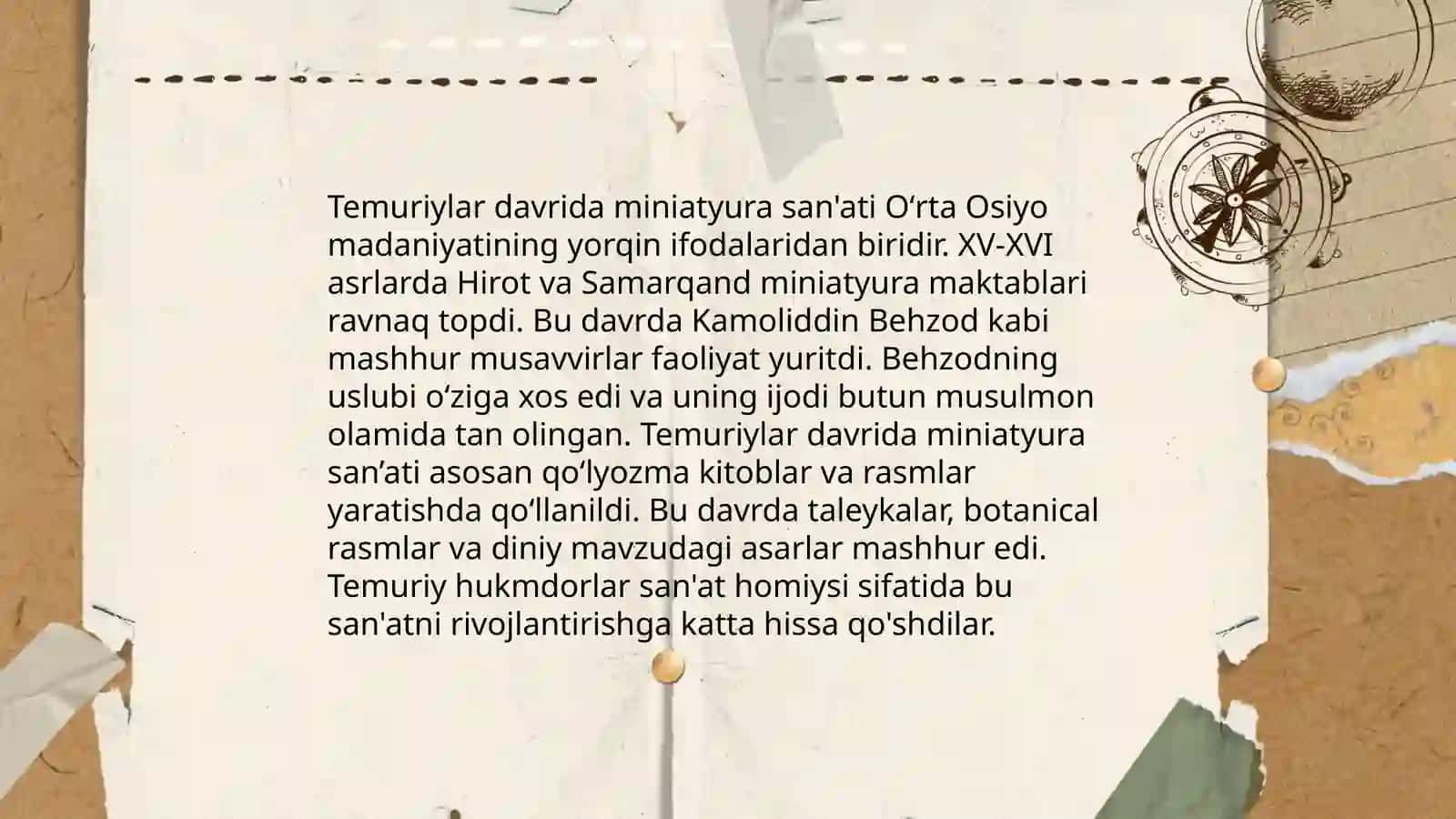 Temuriylar davrida tasviriy san'atning rivoji mavzusi asosida slayd tayyorlash 4