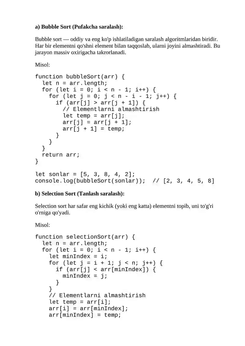 JavaScriptda massivlar bilan ishlash 4