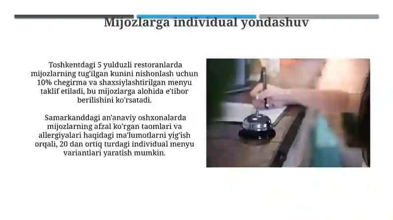 Restoranlarda mijozlarga xizmat kòrsatishning maxsus shakllari va usullari 4