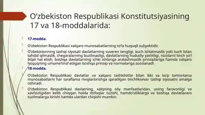 O‘zbekistonning xalqaro aloqalari va jahon hamjamiyatidagi o‘rni 4
