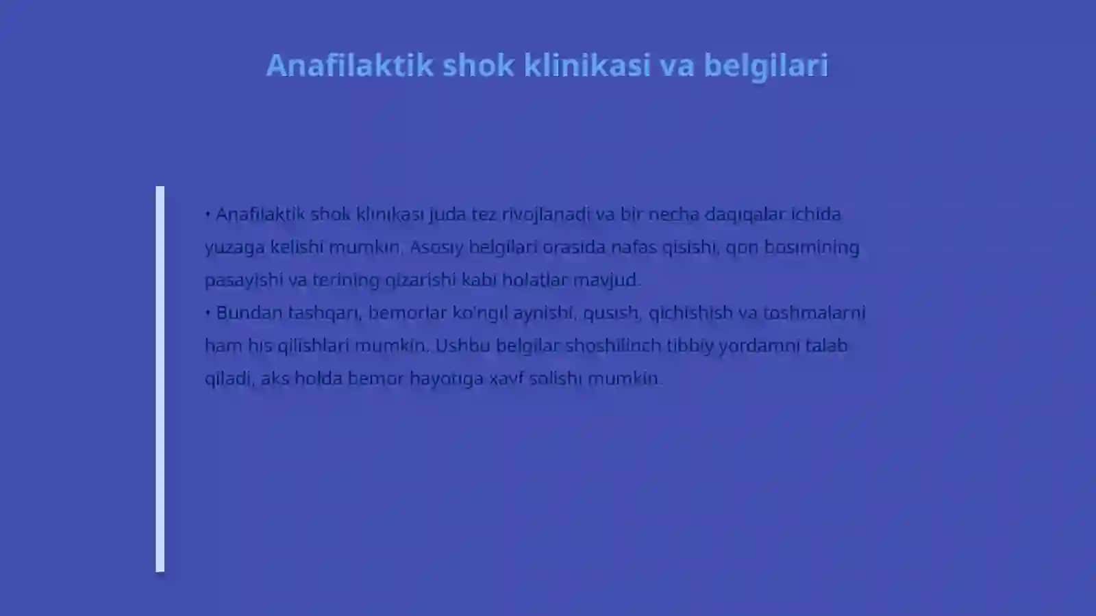 Anafilaktik shok. Klinikasi. Birinchi yordam 4