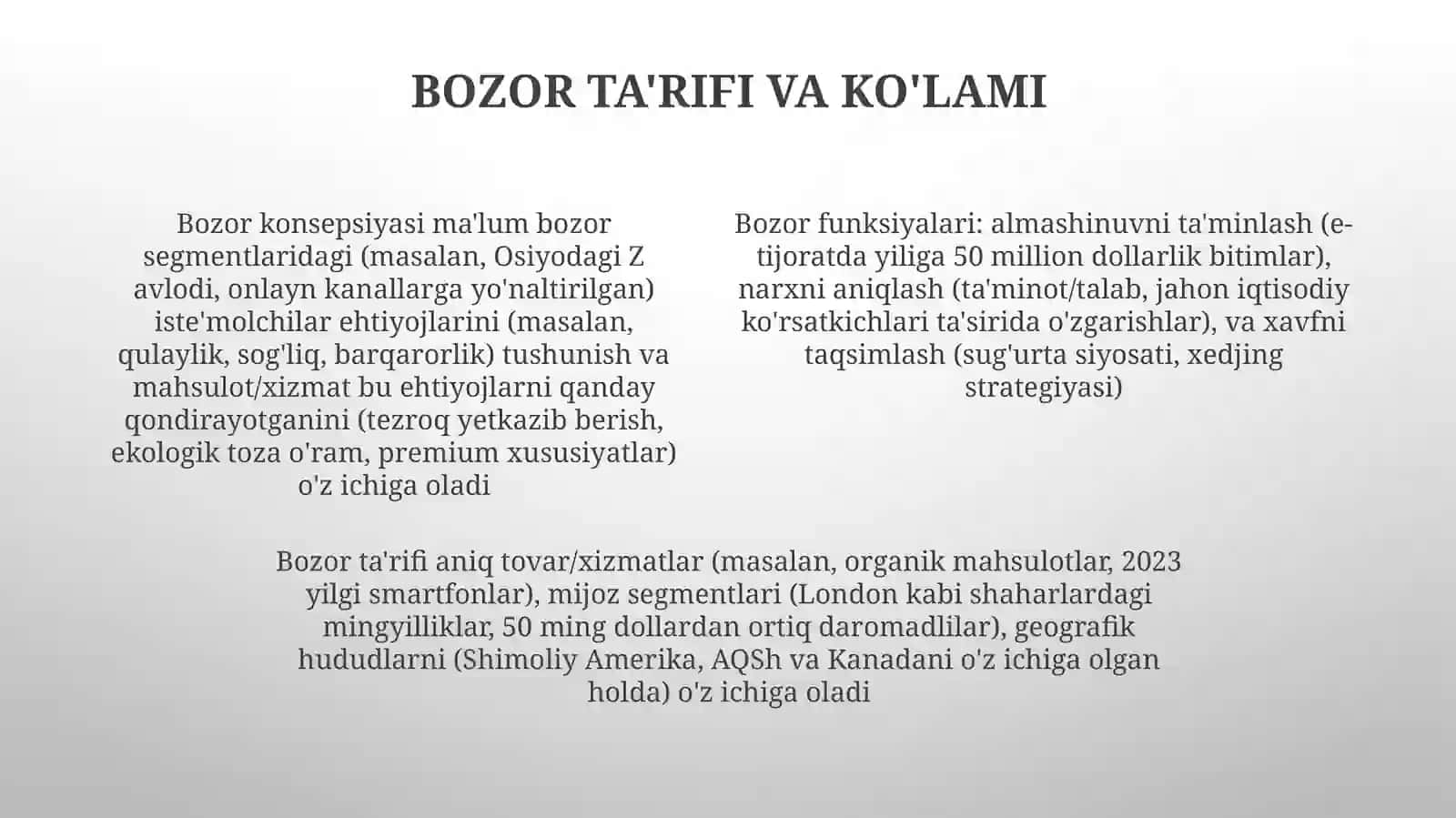 Bozor tushunchasi va bozorning vazifalari 4
