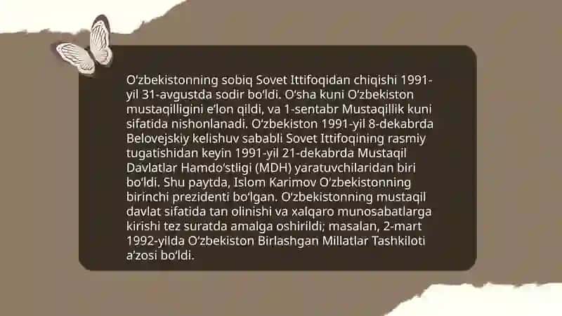 Mustaqil Oʻzbekiston Respublikasining tashkil topishi va uning tarixiy ahamiyati 4