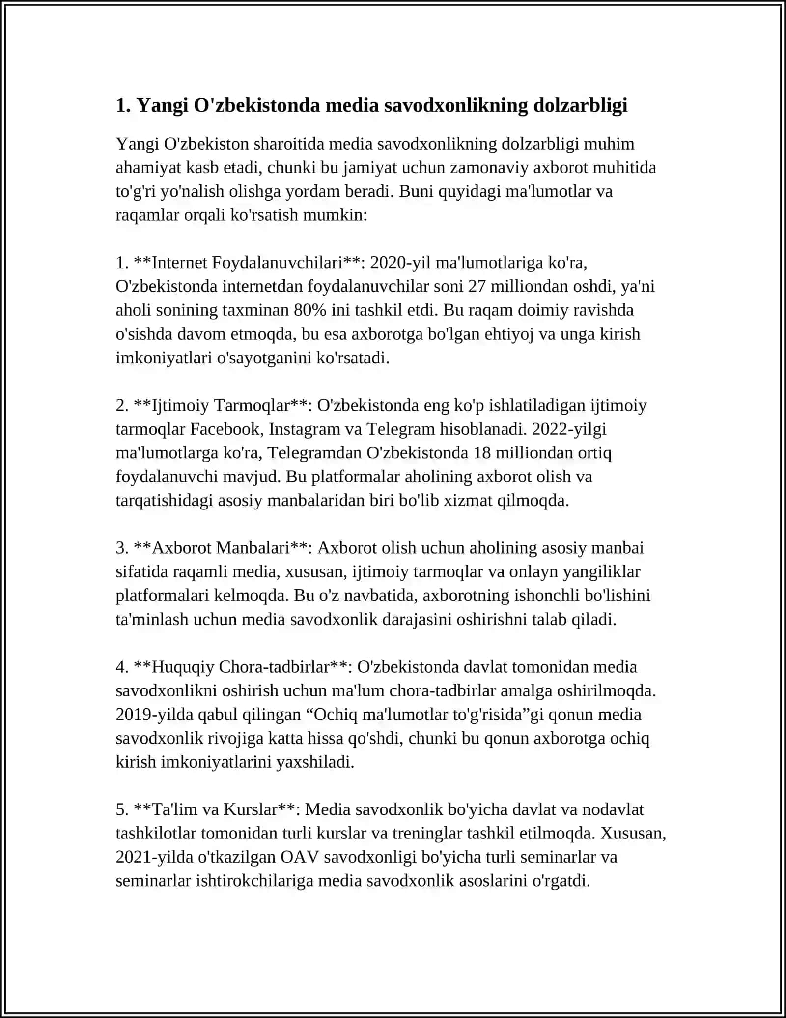YANGI O'ZBEKISTONDA MEDIA SAVODXONLIK VA AXBOROT MADANIYATI FANINI O'RNI VA AXAMIYATI 4