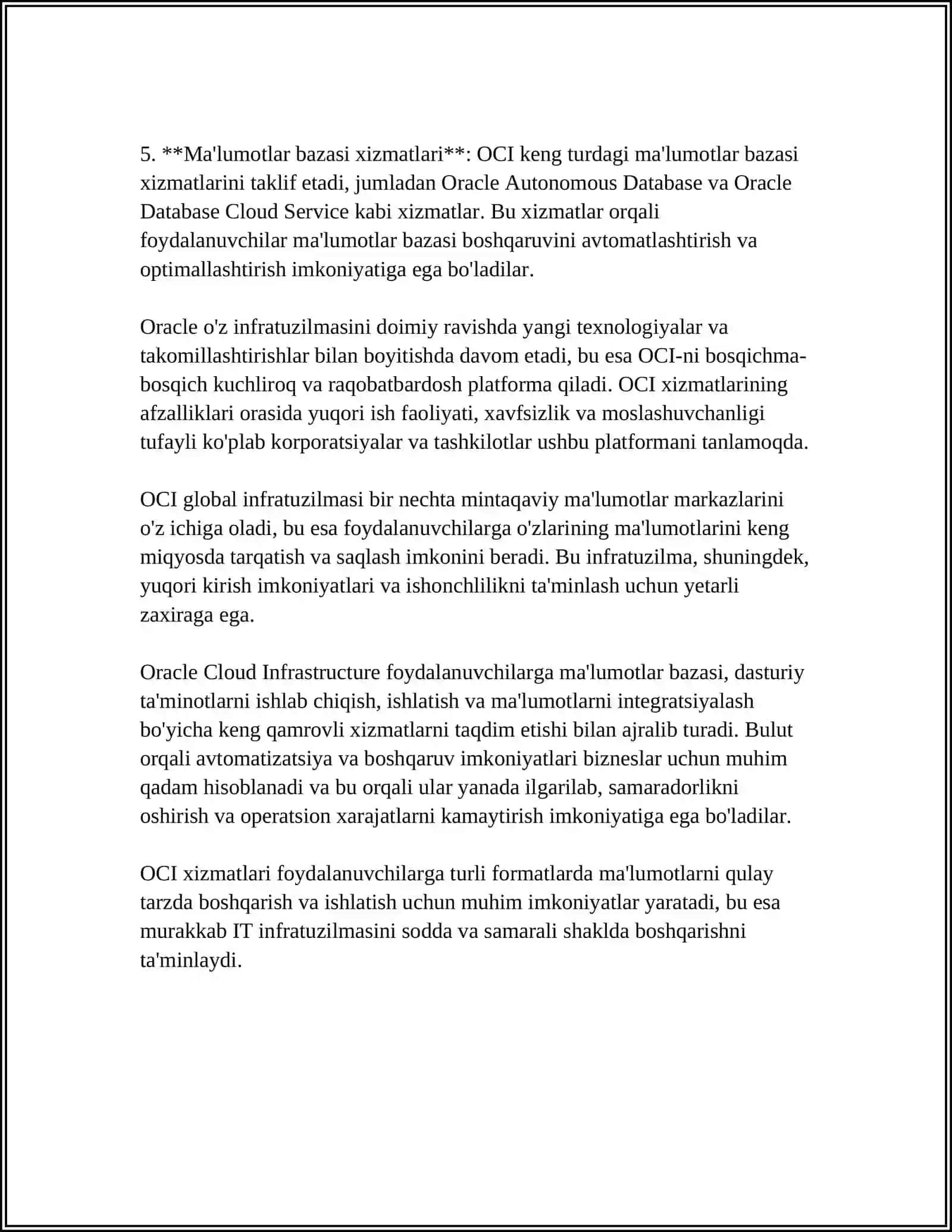 ORACLE TOMONIDAM TAQDIM ETILADIGAN BULUTLI XIZMATLAR 4
