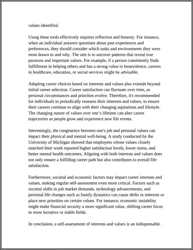 Self-assessment of interests and values 4