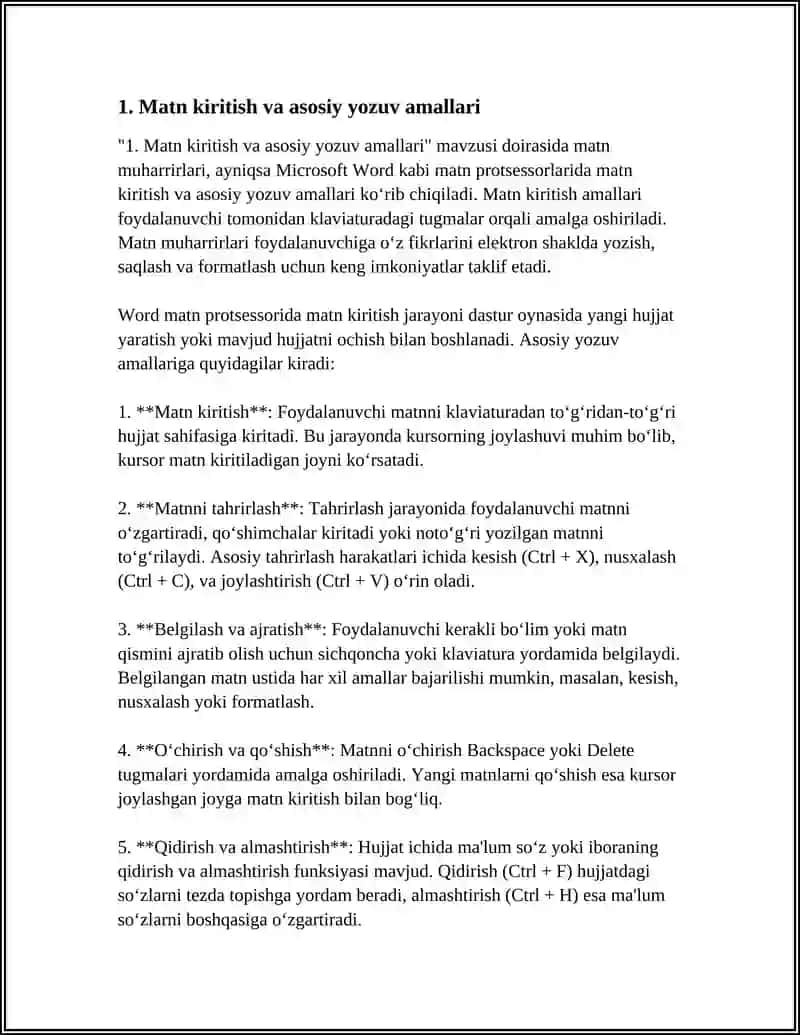 MATN MUHARRIRLARI VA WORD MATN PROSESSORI KIRITISH TAHRIRLASH VA FORMATLASH AMALLAR 4