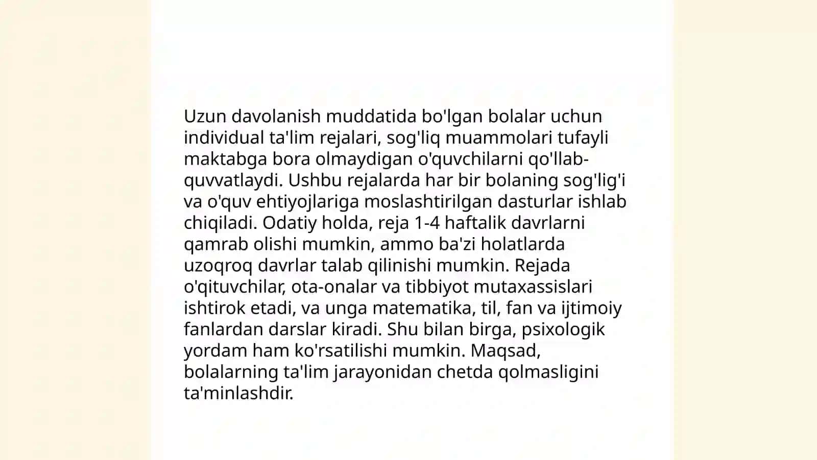 Tibbiyot muassasalarida uzoq muddat davolanayotgan bolalar uchun taʼlim muhitini yaratish 4