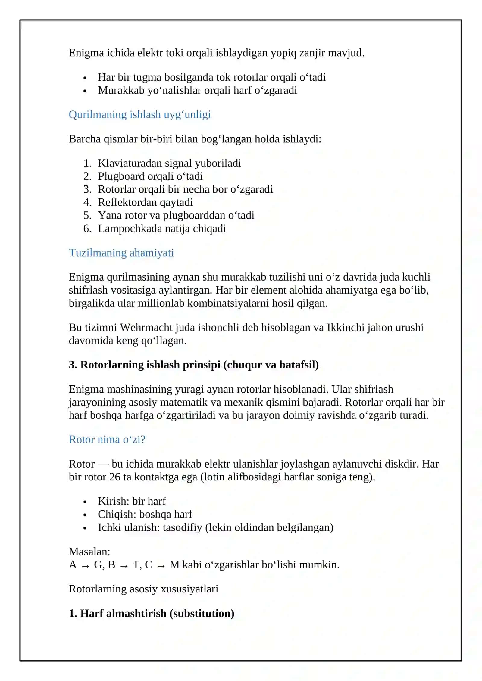 Enigma shifrlash mashinasi va uning bardoshligi(kriptografik mustahkamligi) 4