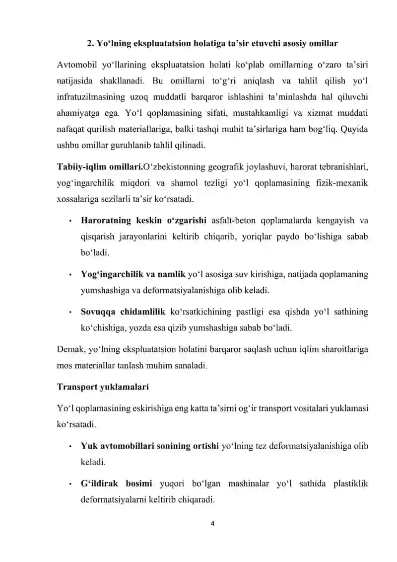Avtomobil yo‘llarida ekspluatatsion ko‘rsatkichlarni monitoring qilish usullari 4