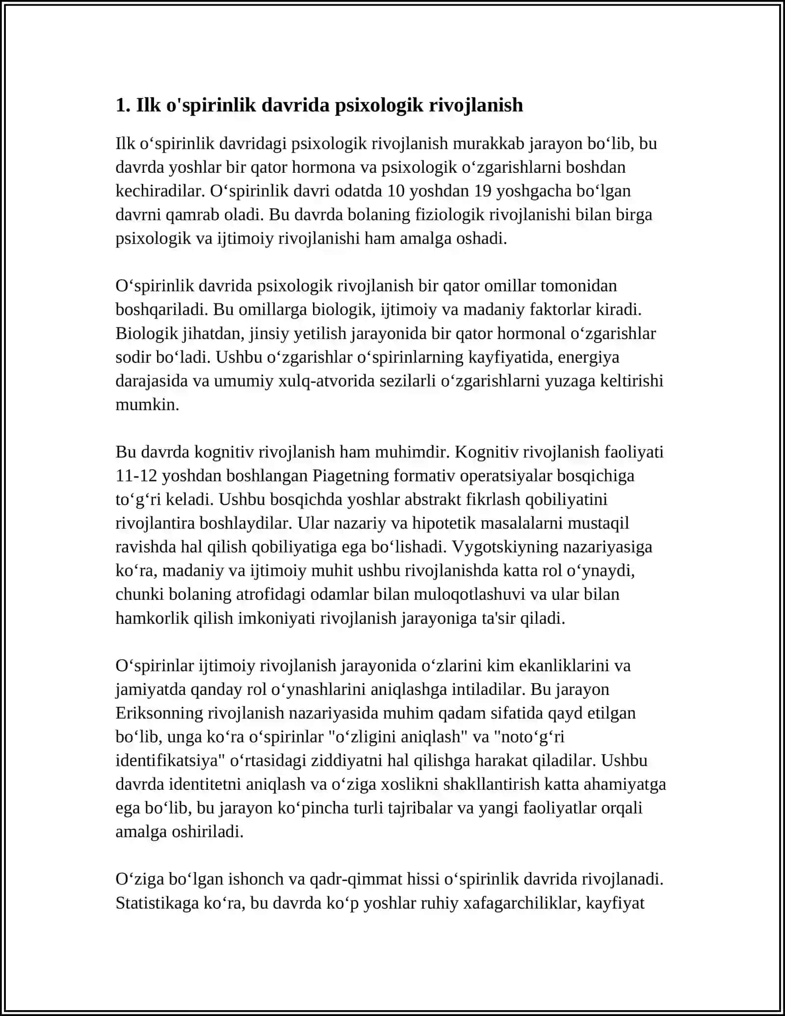ILK O'SPIRINLIK DAVRIDAN KEKSALIK DAVRIGACHA BO'LGAN VAQT VA TALIM VA TARBIYANING PSIXOLOGIK ASOSLARI 4