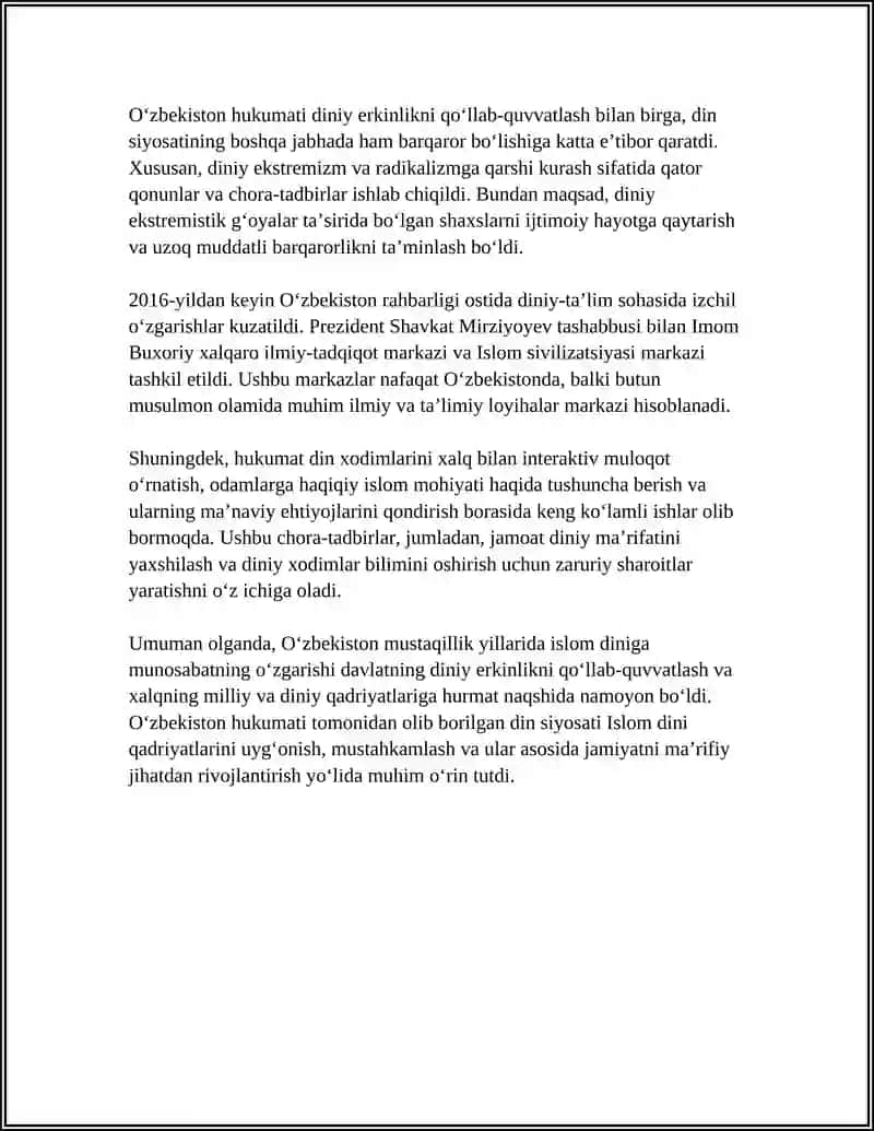 OʻZBEKISTON MUSTAQILLIGI YILLARIDA ISLOM DINIGA MUNOSABATNING TUBDAN OʻZGARISHI 4