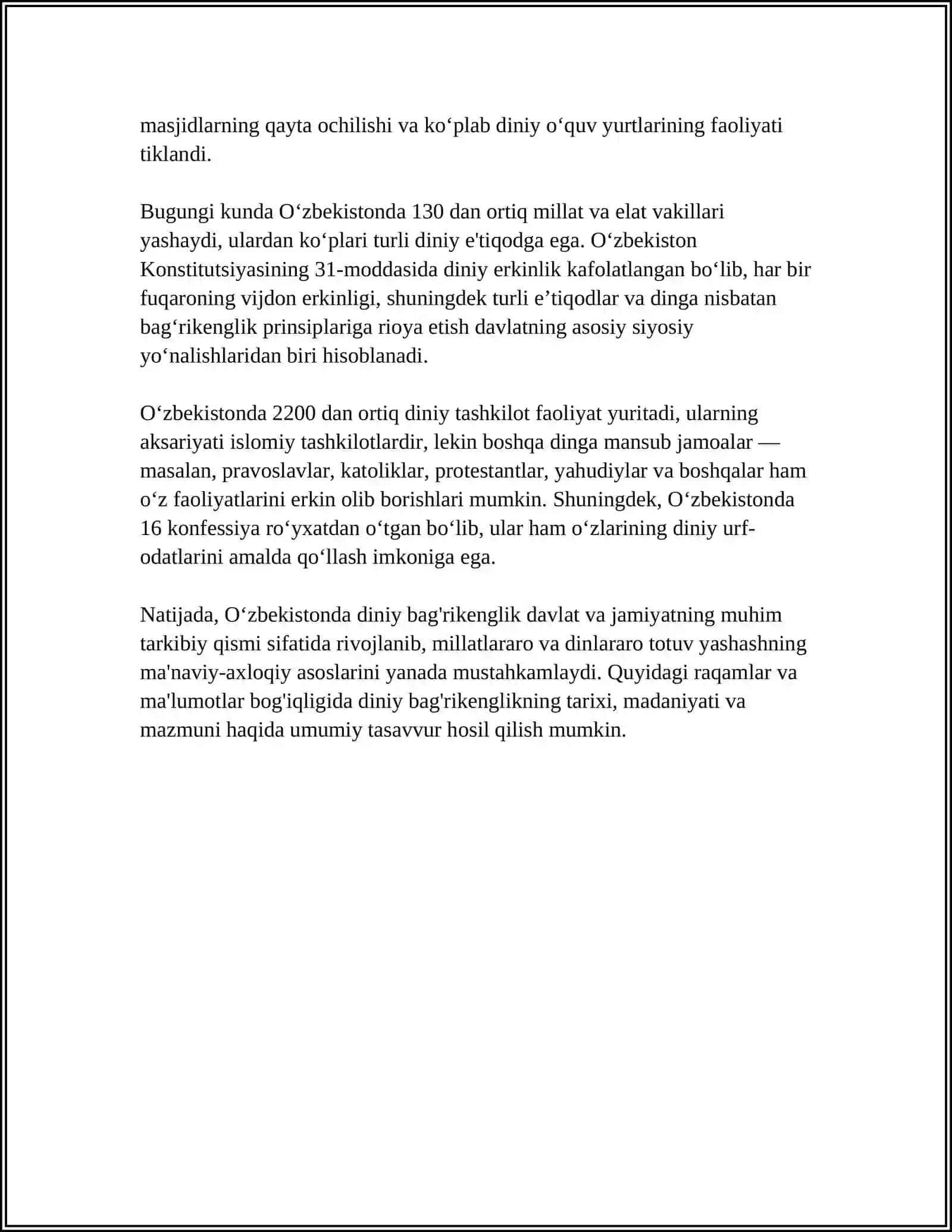 O'ZBEKISTONDA KONFESSIYALARARO DINIY BAGʻRIKENGLIKNING TARIXIY TAJRIBASI 4