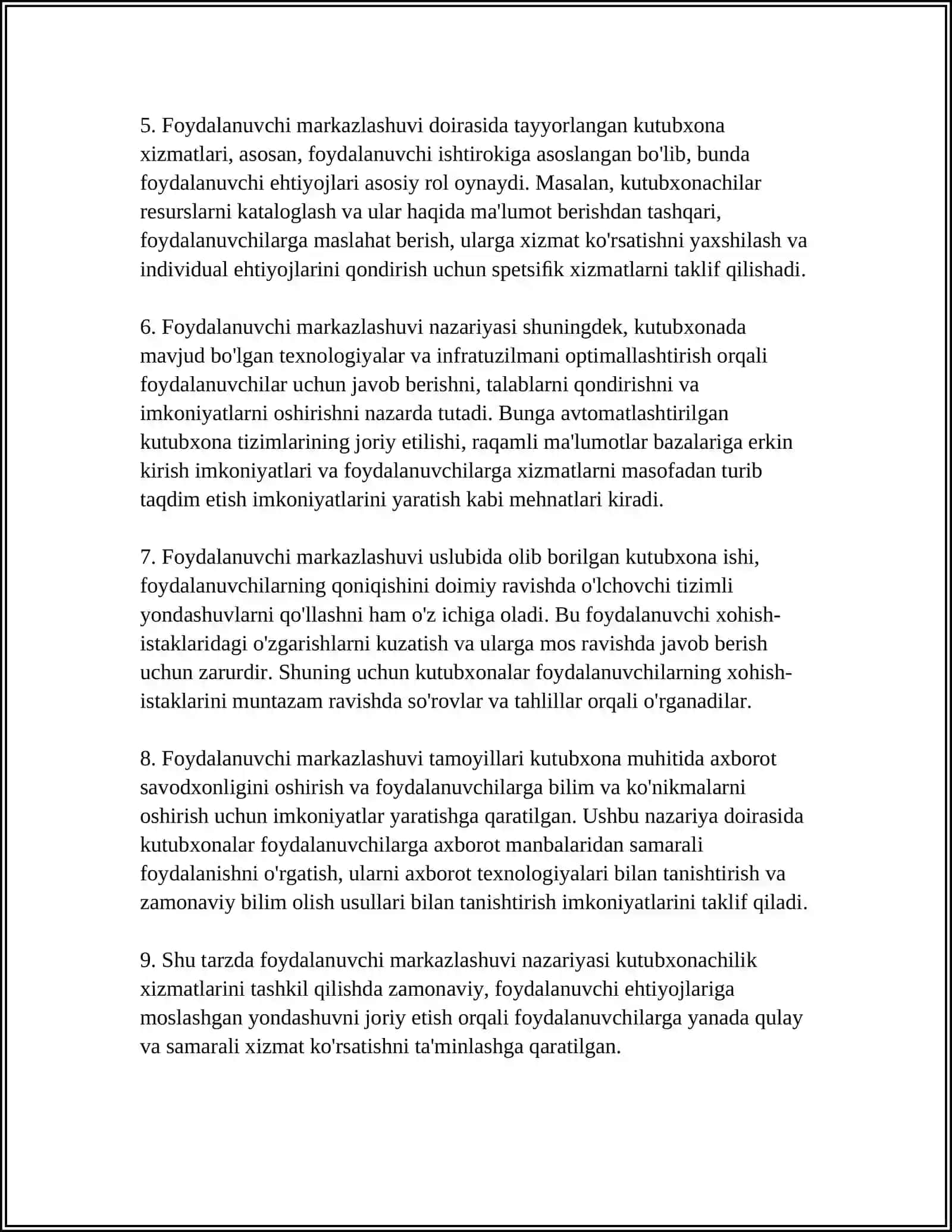 Foydalanuvchi markazlashuvi nazariy asoslari kutubxona xizmatida 4
