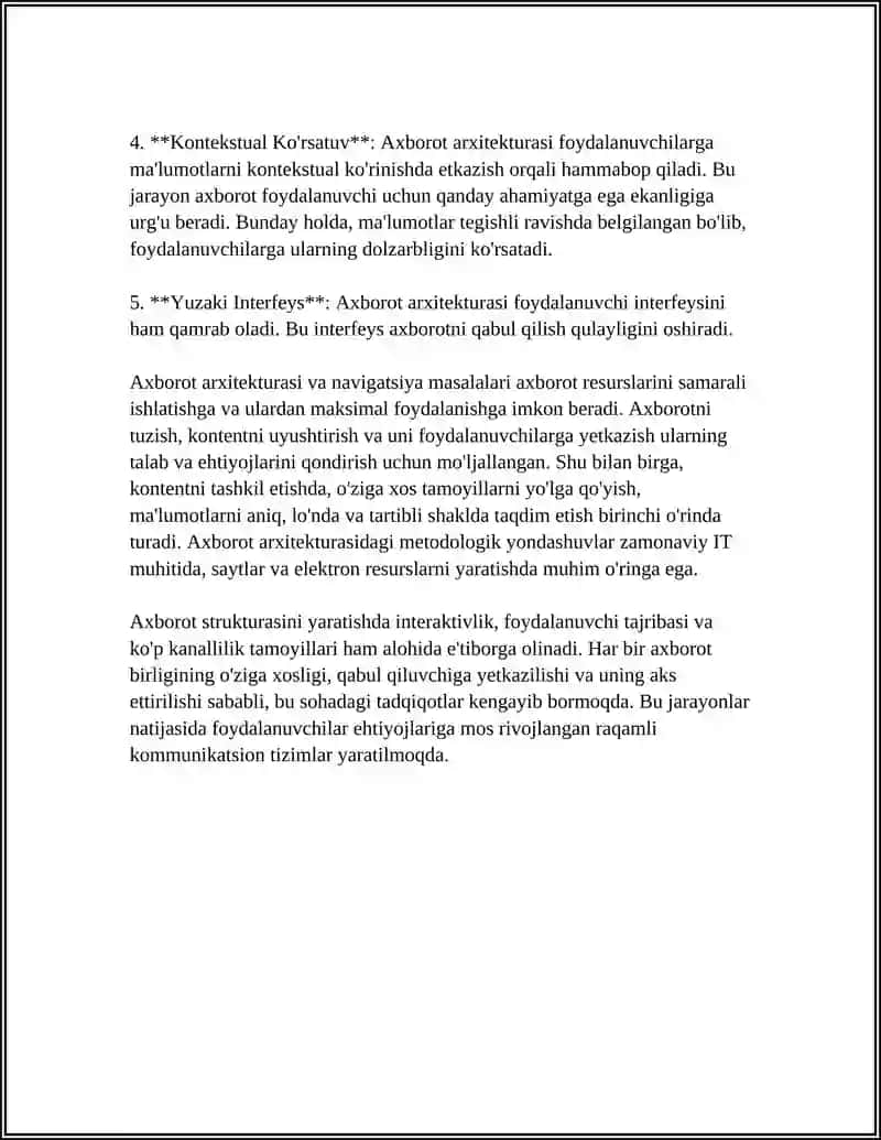 INFORMATSION ARXITEKTURA VA NAVIGATSIYA.AXBOROT TUZILISHI, KONTENTNI UYUSHTIRISH (CONTENT ORGANIZATION) 4