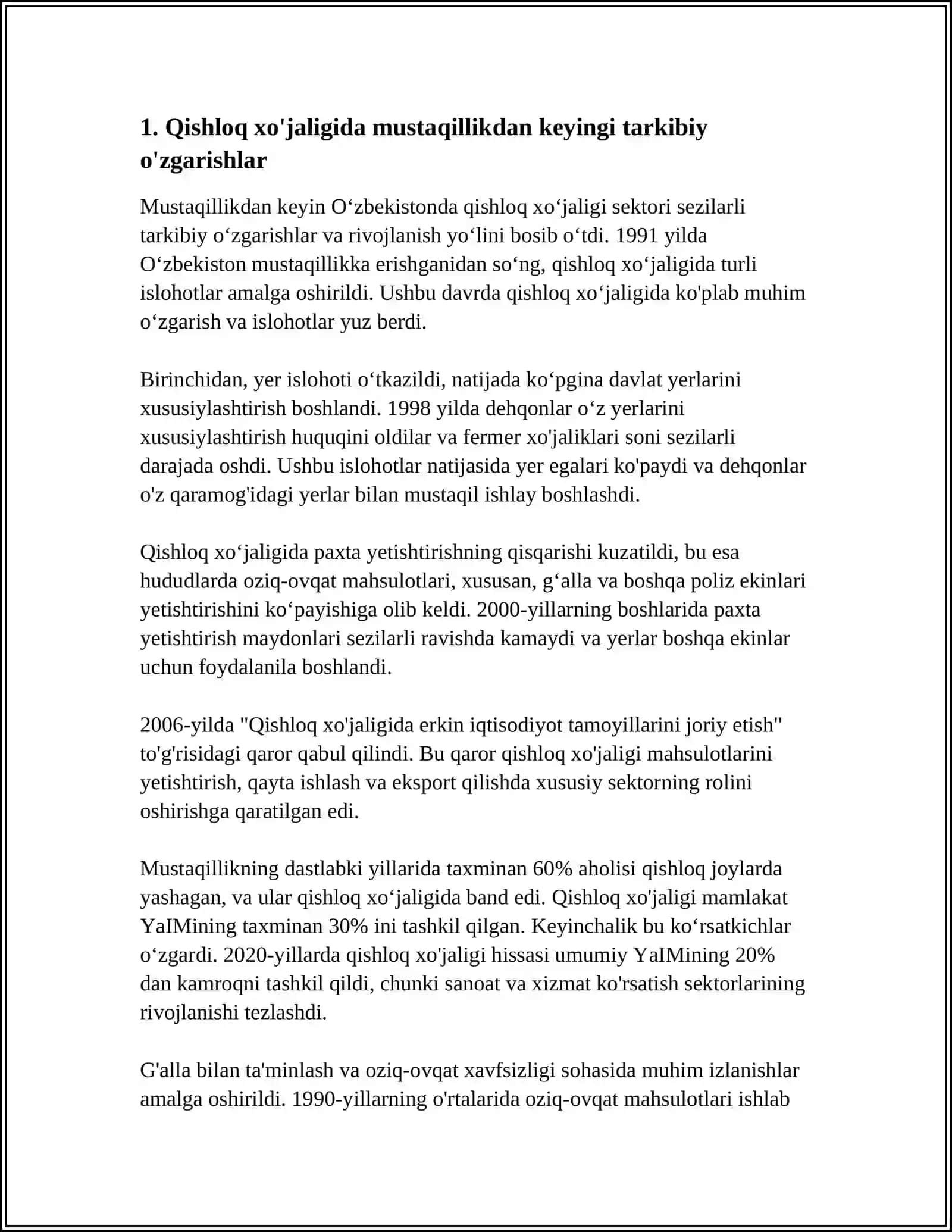 MUSTAQILLIK YILLARIDA QISHLOQ XO'JALIGI VA SANOAT SOHASIDAGI O'ZGARISHLAR 4