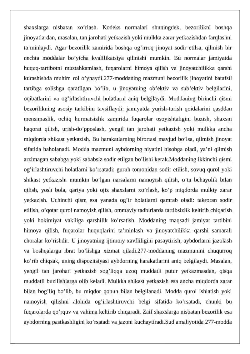 Jinoyat kodeksi 277-modda (Bezorilik) 4