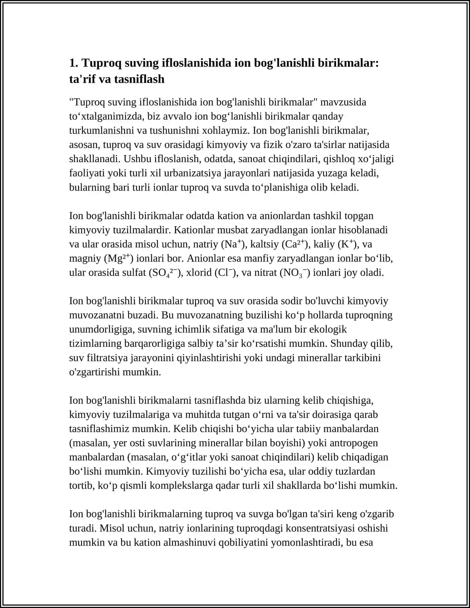 Tuproq suving ifloslanishida ion bog'lanishli birikmalar: ta'rif va tasniflash 4