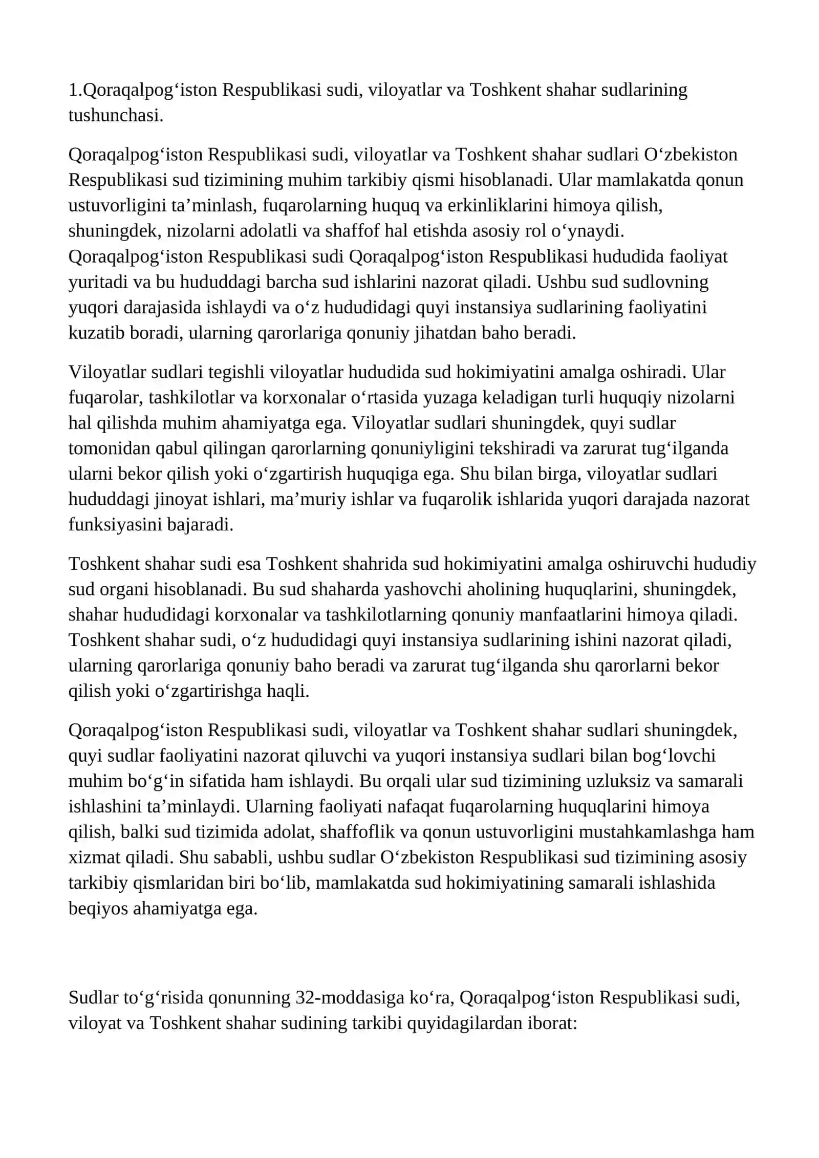 Qoraqalpogʻiston Respublikasi Sudi, Viloyatlar va Toshkent Shahar Sudlari 4