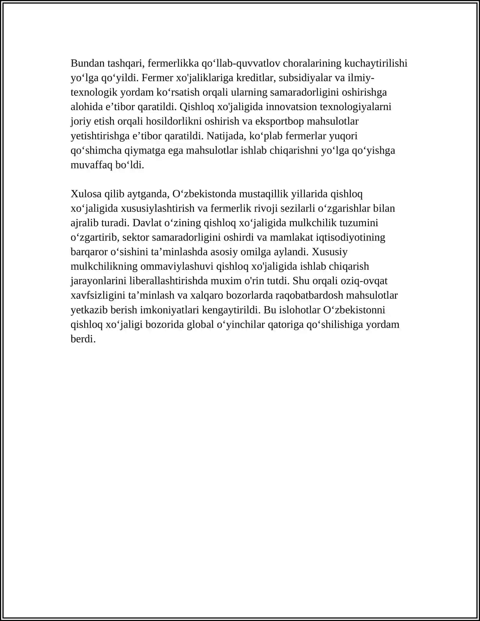 MUSTAQILLIK YILLARIDA QISHLOQ XOʻJALIGI VA SANOAT SOHASIDAGI UZGARISHLAR 4