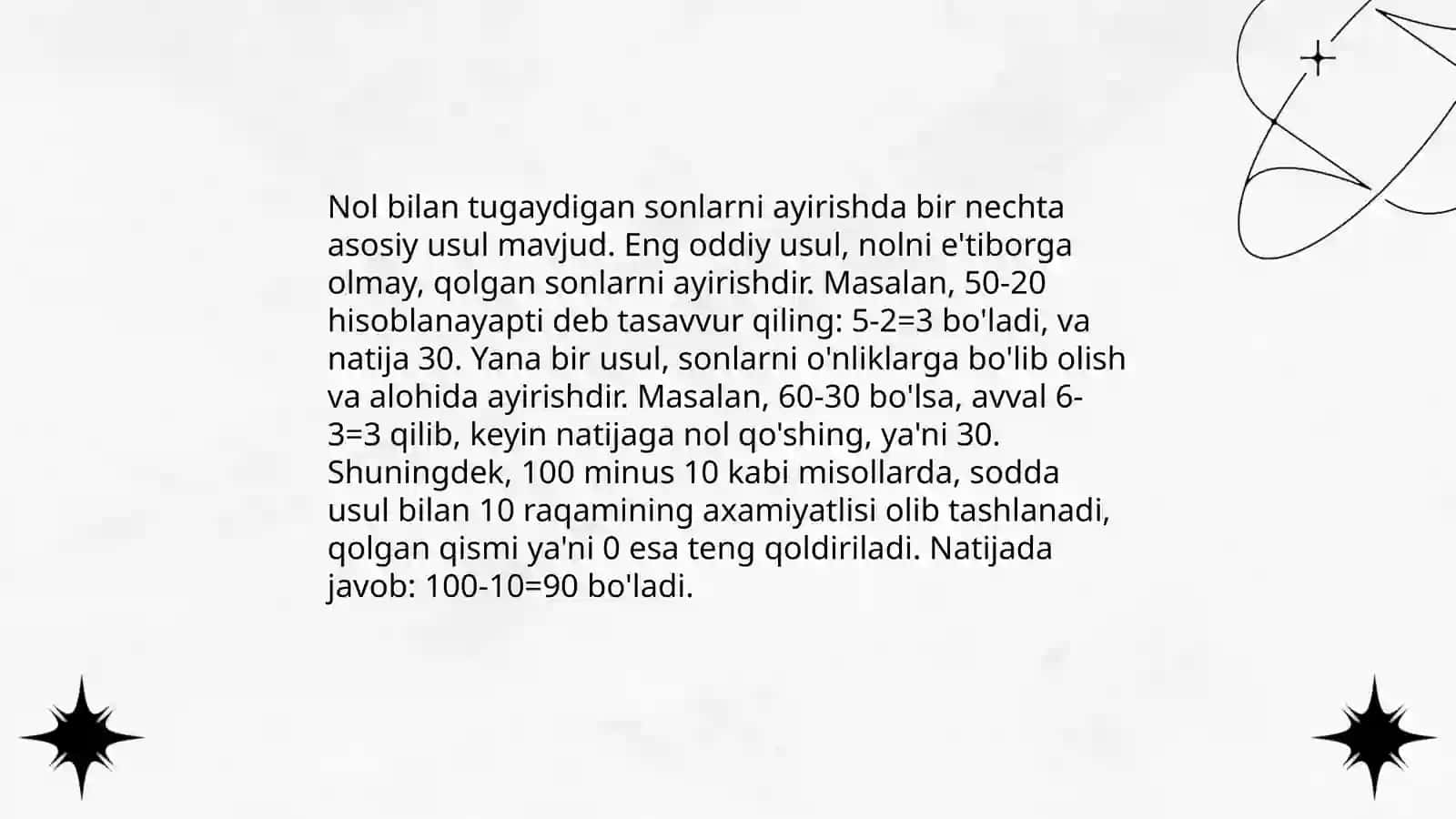 Nol bilan tugaydigon sonlarni qo'shish va ayrish metodikasi 4