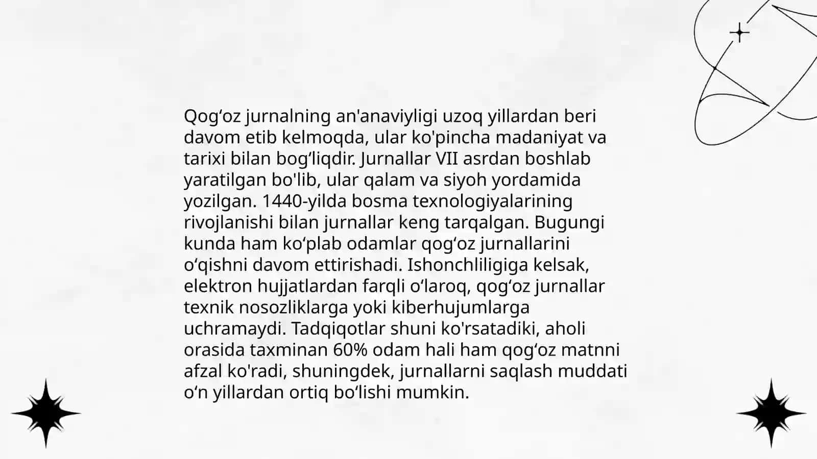 Kundalik elektron platformasi bilan talaba qogʻoz jurnal oʻrtasidagi farqlar, afzalliklar va kamchiliklar yuzasidan ma' lumot tayyorlash 4