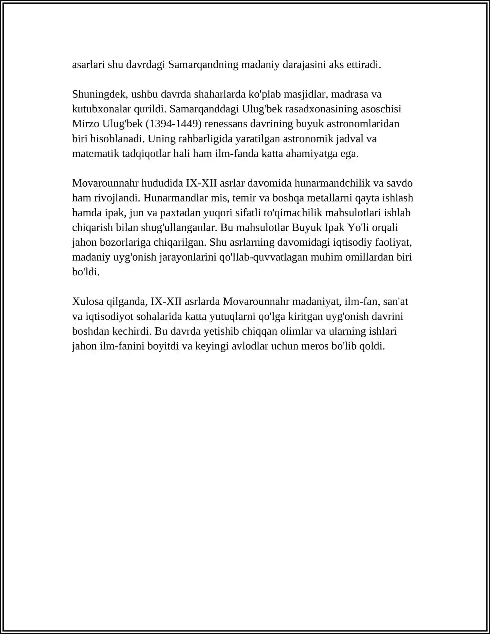 IX-XII asrlarda Mamlakatimiz hududida madaniy uyg'onish 4