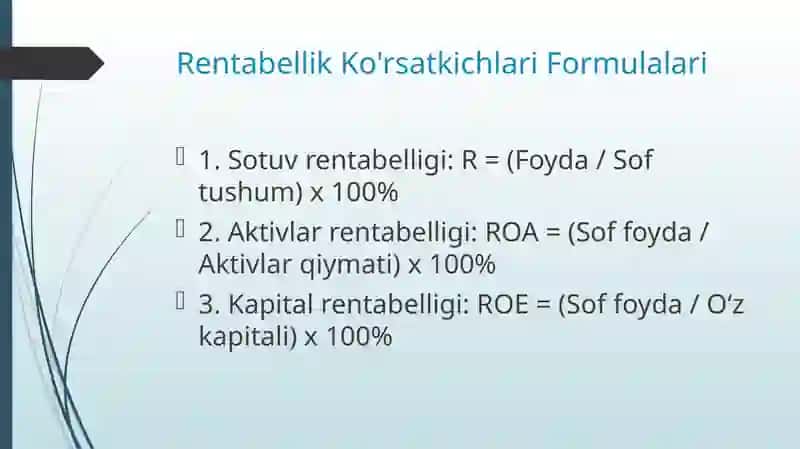 Rentabellik Ko'rsatkichlari va Marjinal Tahlil Metodikasi 4