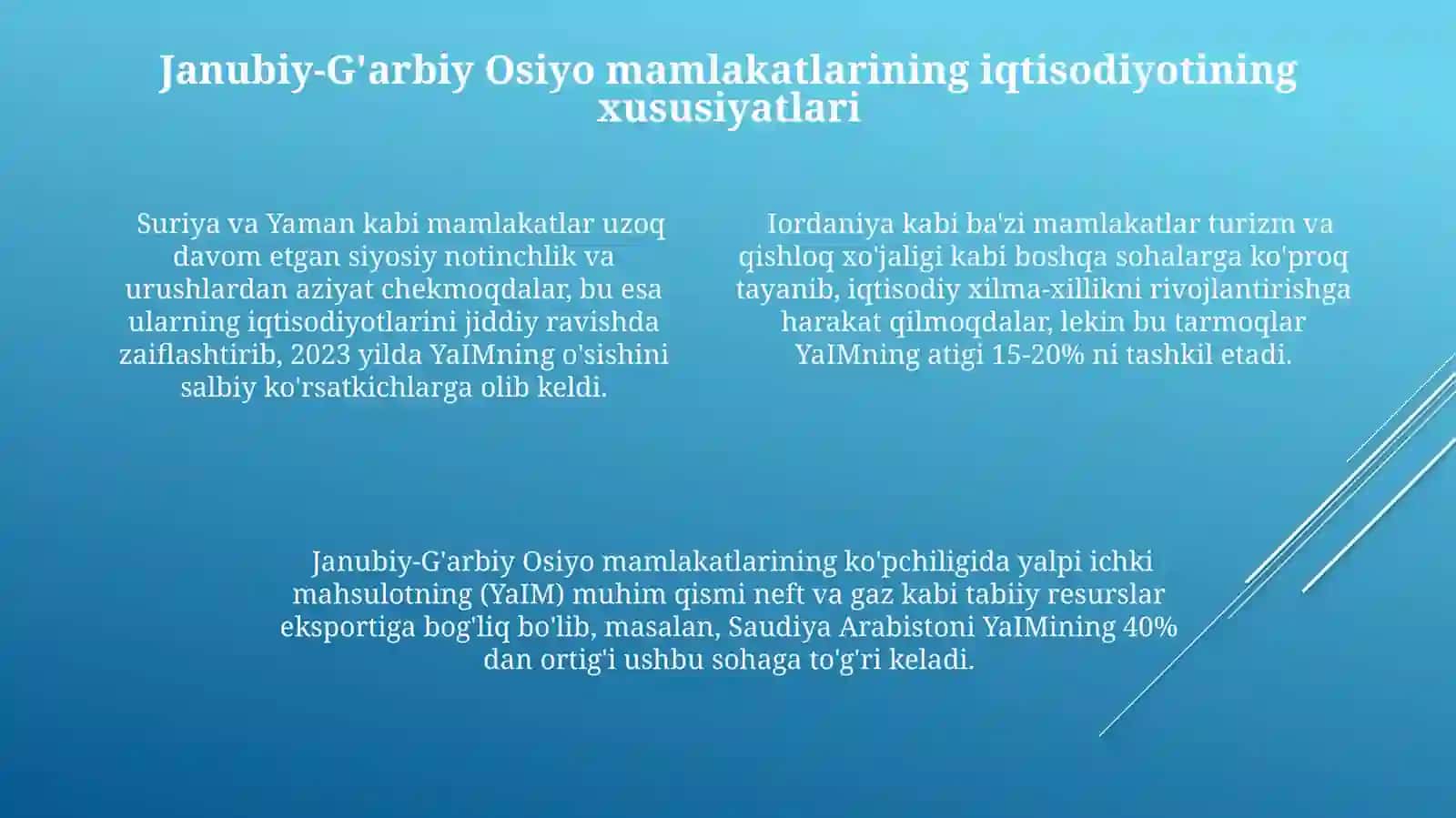 Janubiy Gʻarbiy Osiyo davlatlari ijtimoiy-iqtisodiy geografiyasi 4