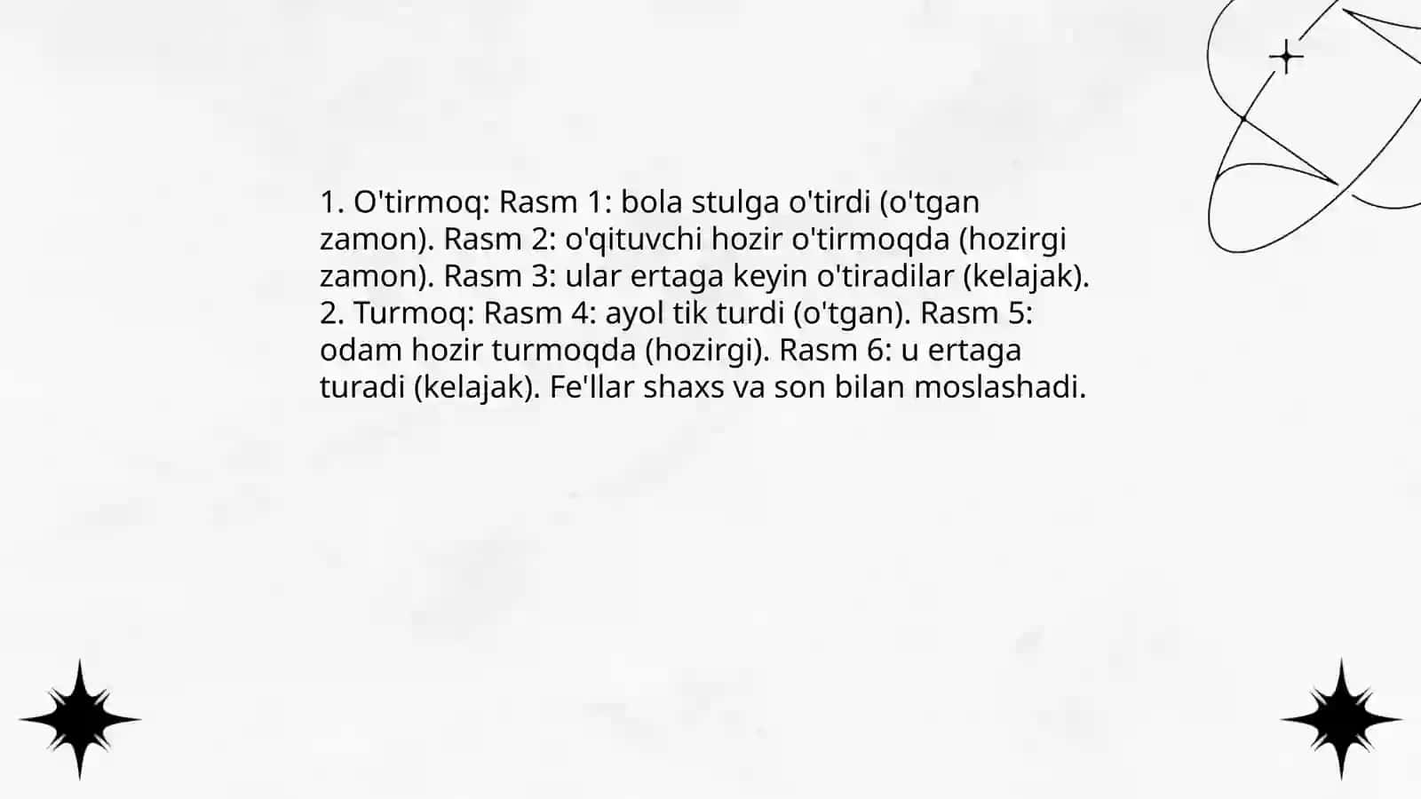 Shaxs va narsa harakatini bildirgan so‘zlar 4