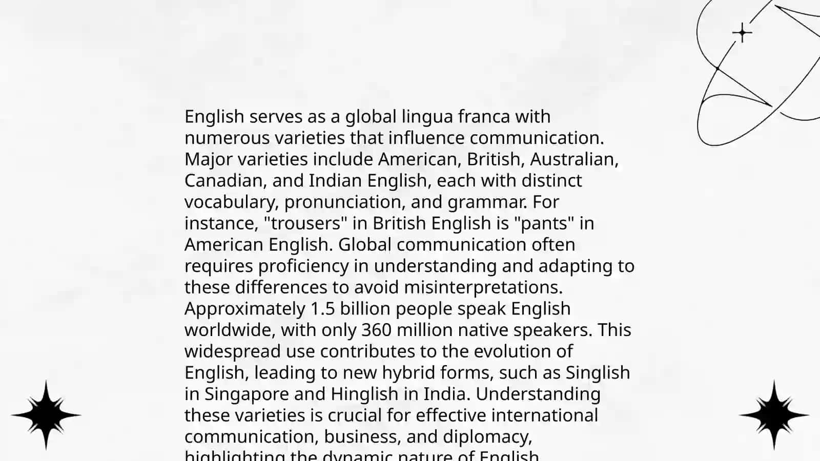 Equal acceptability of varieties of English in different contexts. 4