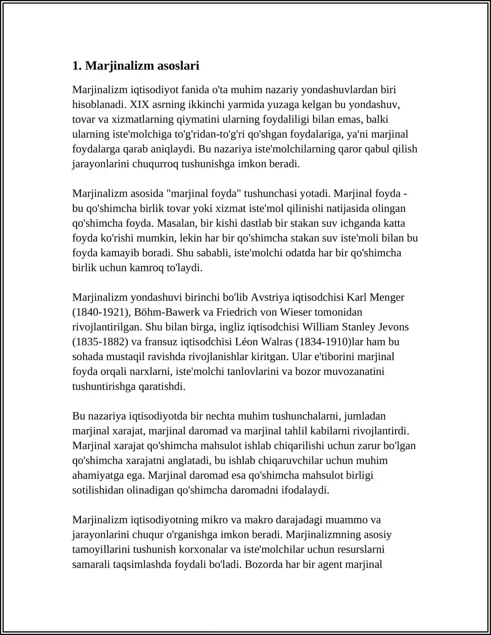 MARJINALIZM VA MEʼYORLI FOYDALILIK NAZARIYASI MUSTAQIL ISH TAYYORLASH 4