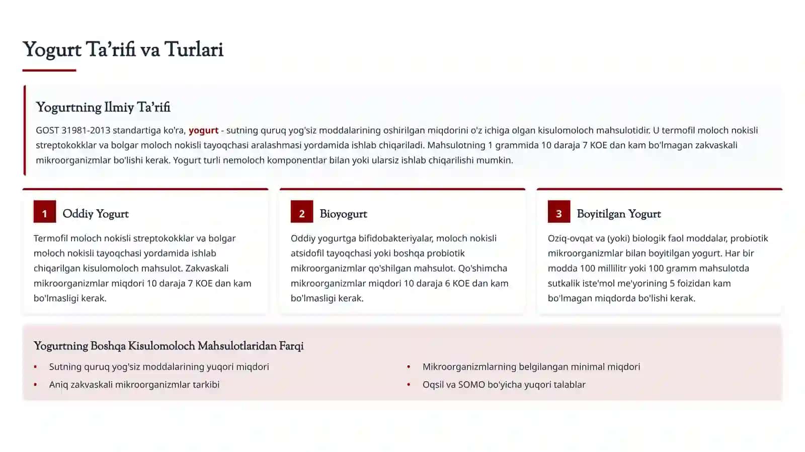 3.2%li yogurtni sifat koʻrsatkichlarini GOST standart boʻyicha oʻrganish. 4