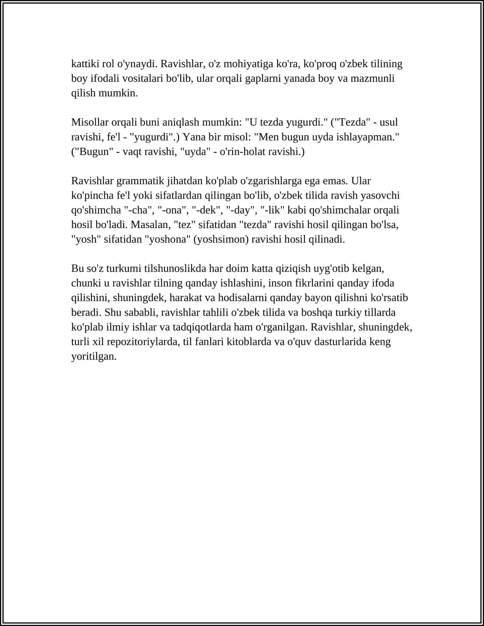 RAVISH SOʻZ TURKUMI,UNING LEKSIK, GRAMMATIK XUSUSIYATLARI 4