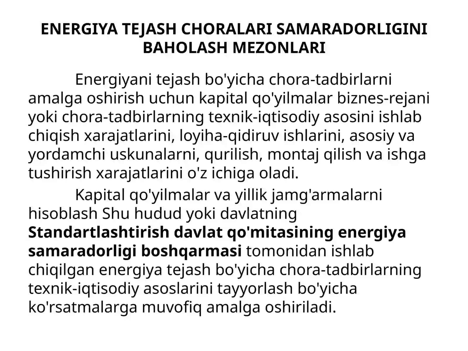 Energiya Tejash Choralari Samaradorligini Baholash Mezonlari 4