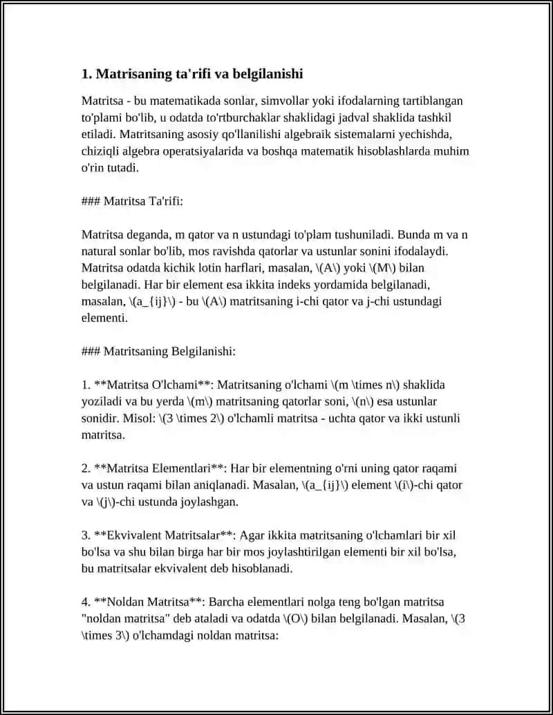 MATRISALAR VA ULAR USTIDA AMALLAR. O‘RIN ALMASHTIRISHLAR 4
