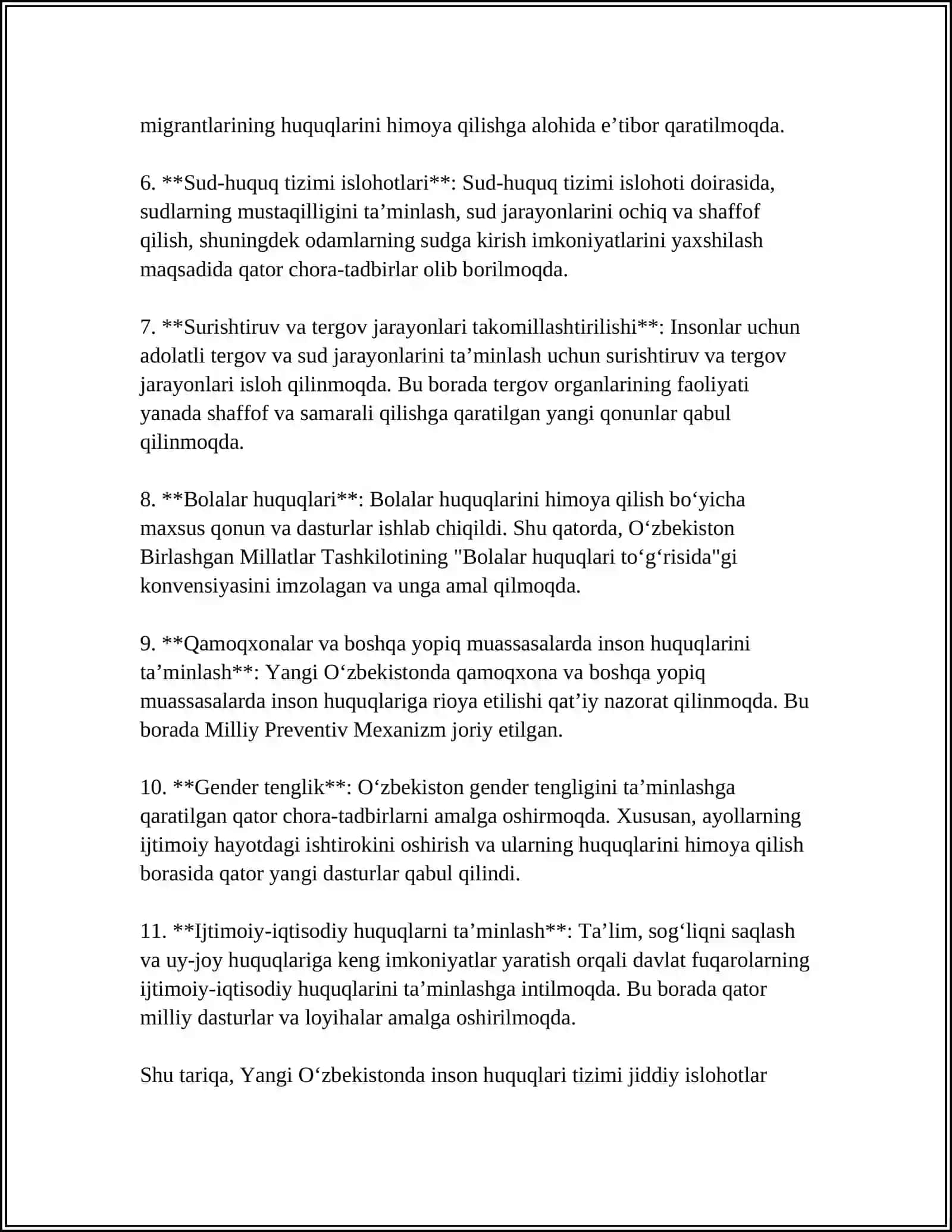 YANGI ÕZBEKISTONDA INSON HAQ-HAQUQLARI VA ERKINLIKLARI KAFOLATINING YARATILISHI 4