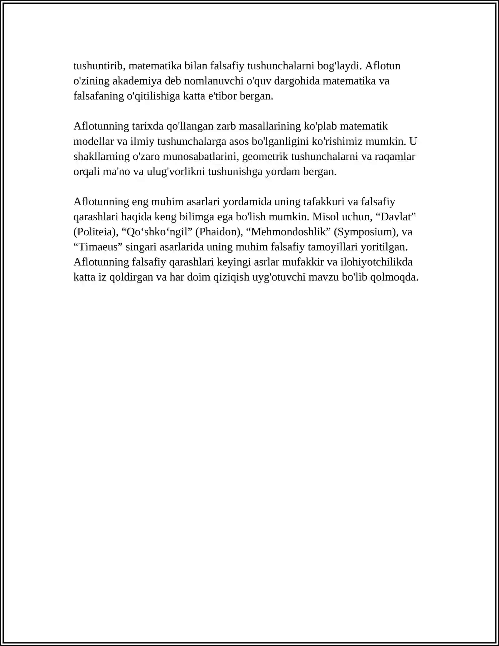 AFLOTUNING FALSAFIY QARINDOSHLARI MAVZUSIDA MUSTAQIL ISH TAYYORLAB BER 4