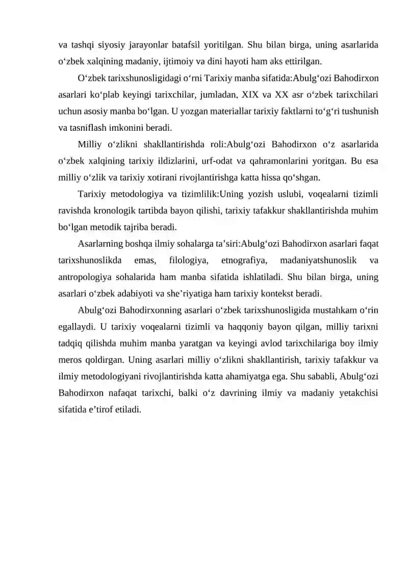 ABULGʻOZI BAHODIRXON ASARLARINING O‘ZBEK TARIXSHUNOSLIGIDAGI O‘RNI 4