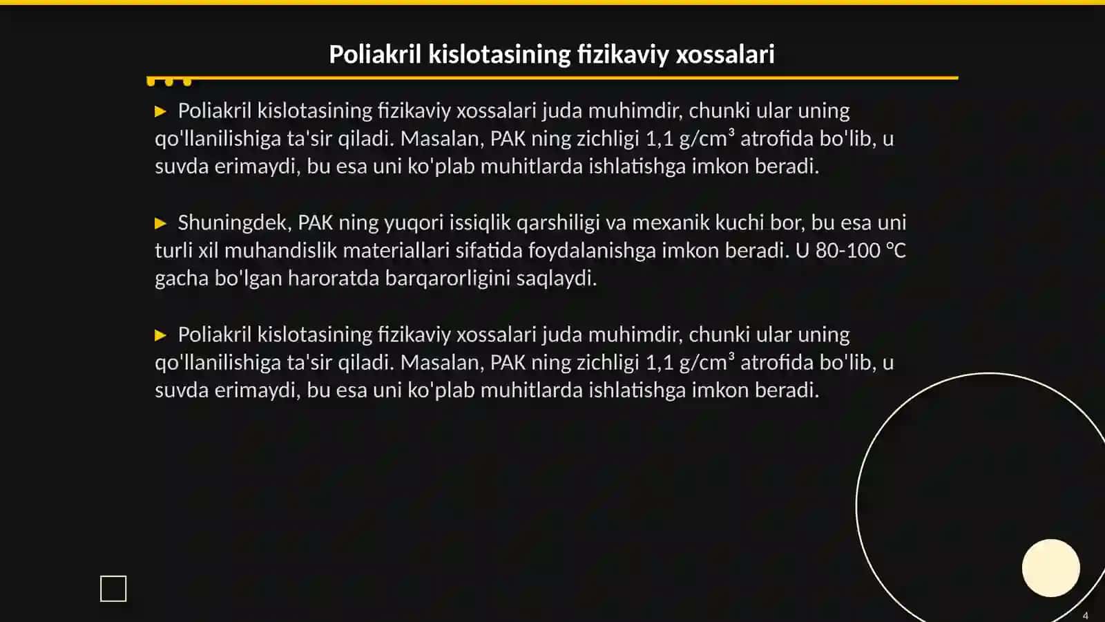 Poliakril kislotasi xosilalari. Polimer ishlab chiqarish texnologiyasi 4