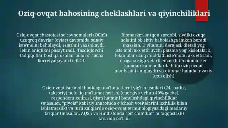 Shaxsiy ovqatlanishning adekvatligini o'rganish va baholash 4