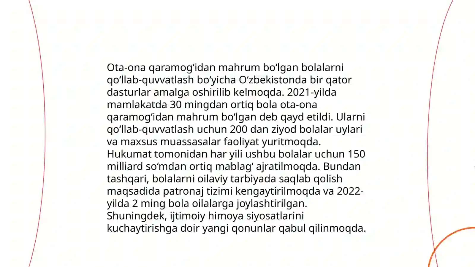 YETIM BOLALAR VA OTA-ONA QARAMOG‘IDAN MAHRUM BO‘LGAN BOLALARNI HAR TOMONLAMA QO‘LLAB-QUVVATLASHGA QARATILGAN “MEHR DAFTARI” TIZIMINI JORIY ETISH CHORA-TADBIRLARI TO‘G‘RISIDA 4