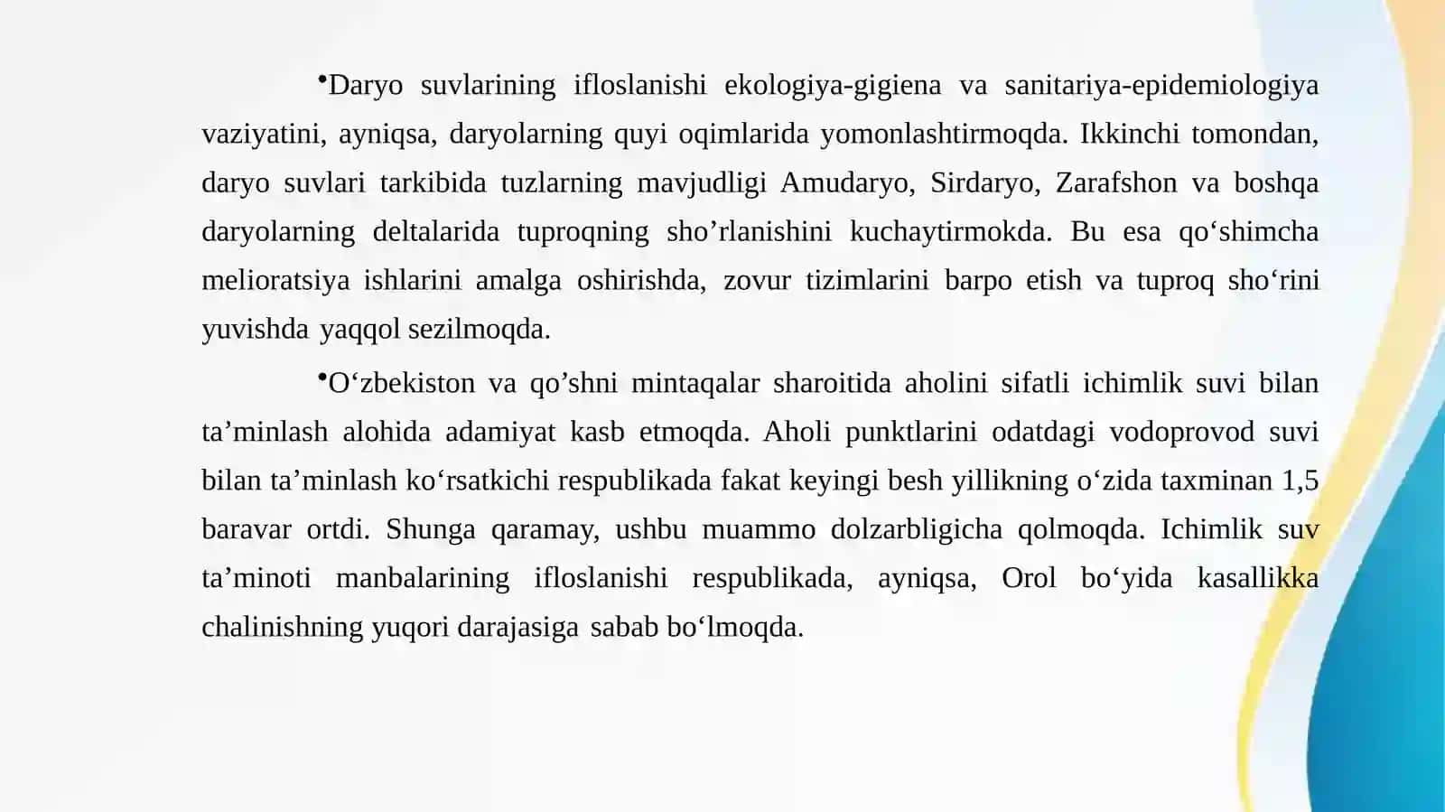 Suv resurslarini muhofaza qilish va ulardan samarali foydalanish 4