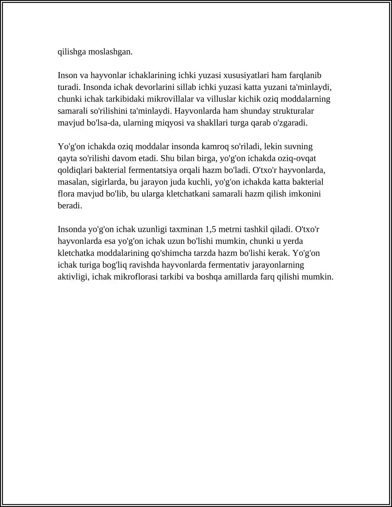 ODAM VA HAYVONLAR INGICHKA VA YO'G ON ICHAGIDA OVQAT HAZM BO'LISHINI OʼZIGA XOSLIGI 4