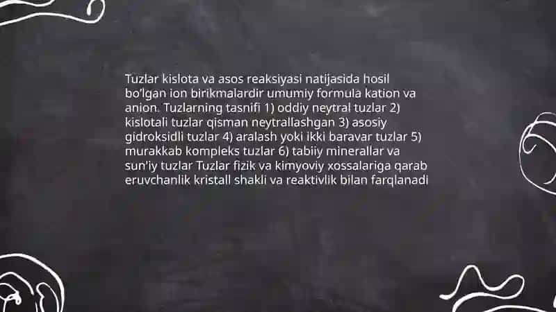 Kislotalar va tuzlar ularning tabiatda tarqalishi nomlanishi olinishi va kimyoviy xossalari Avazxonova Odina 4