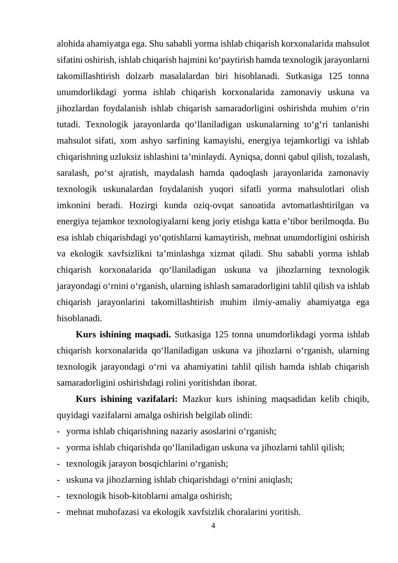 125 tonna yorma ishlab chiqarish korxonalarida qoʻllaniladigan uskuna va jihozlar hamda ularning texnologik jarayondagi oʻrni 4